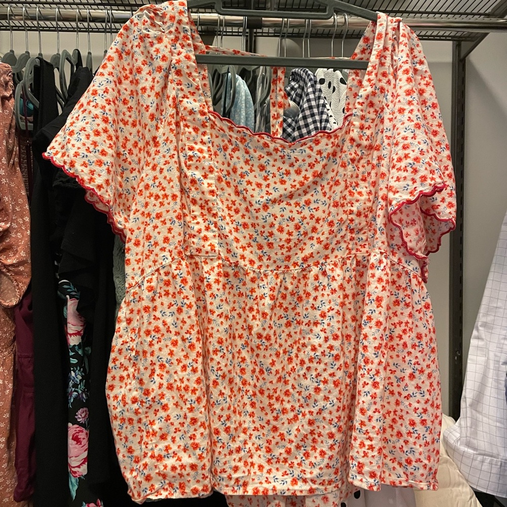 Red, White & Blue Floral Babydoll Top